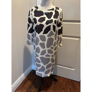 Pre-owned MOTHER OF PEARL White and Black Cow Print Shift Dress SZ 12